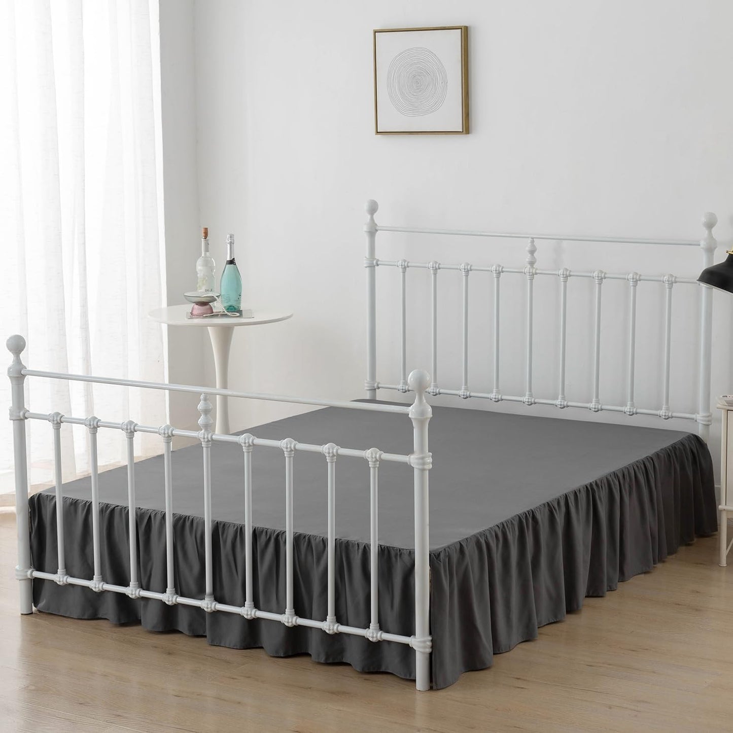 Bed Skirt King Size Ruffled Bed Skirts with Split Corners, 12 Inch Drop Dust Ruffle Bed Skirt with Platform, Darkgrey, 12" King
