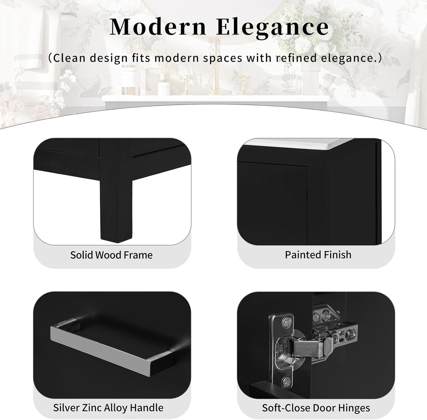 24" Bathroom Vanity with Sink Combo Set, Solid Wood Frame Bathroom Storage Cabinet with 2 Drawers and 1 Drawer, Double-layer Door Shelf, Soft Closing Cabinet Door with Organizer, Black