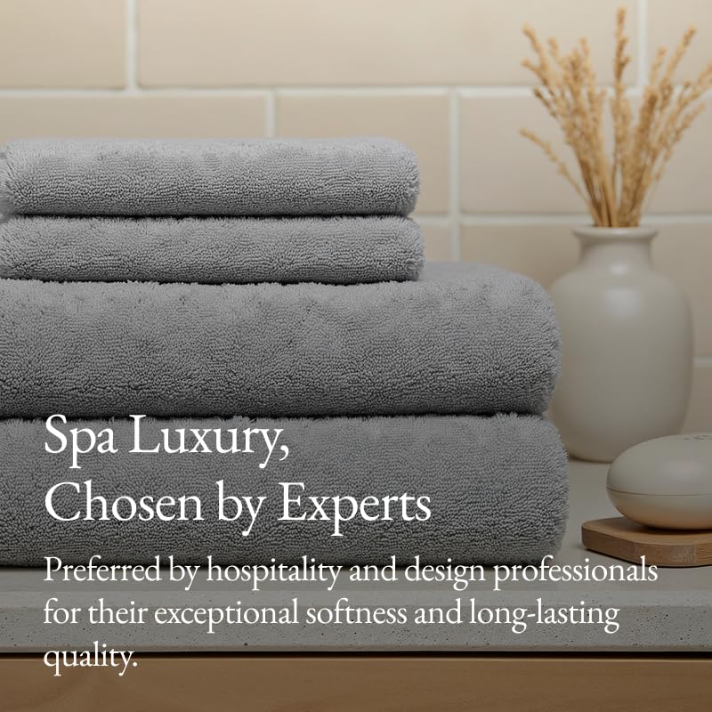Italic Serene Ultraplush Cotton Towel Set, 4-Piece, 2 Bath Towels + 2 Hand Towels, Light Gray, Large, 800GSM, 100% Cotton, Heavy Duty, Resort Grade Towels (Light Gray)