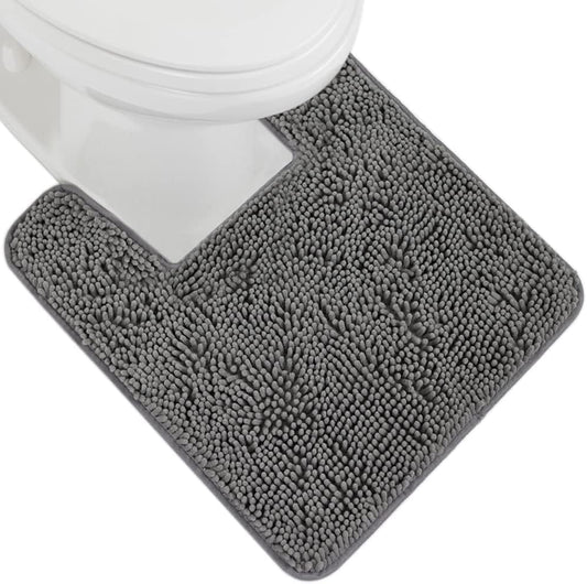 GORILLA GRIP Plush Absorbent Shaggy Chenille Bath Rug Mat for Square Toilet Base with Rubber Backing, Machine Washable Rugs, Soft Microfiber Contour Mats for Toilets, Bathroom Decor, Grey