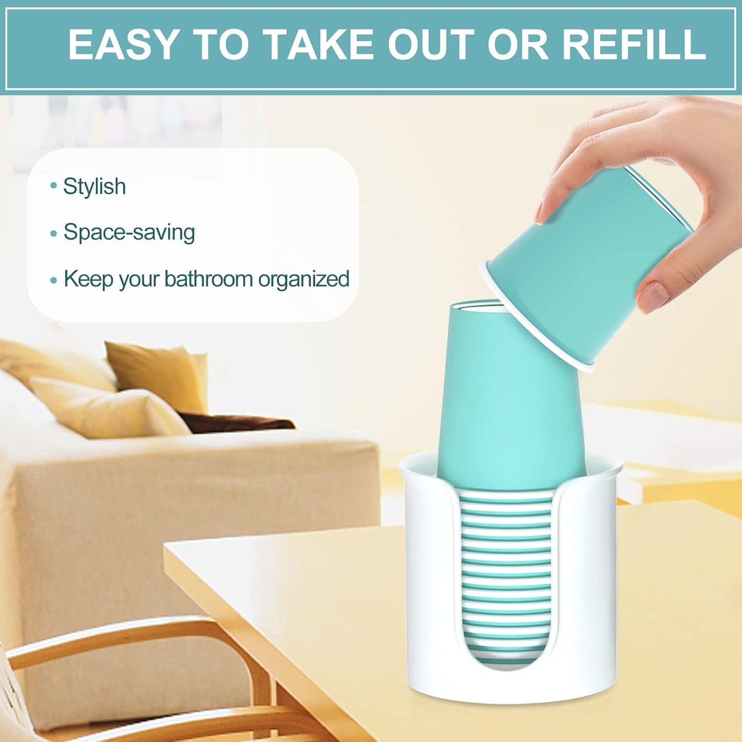 2 Pack Bathroom Cup Dispenser 3 oz Countertop - Convenient Paper Cup Holder for Mouthwash Cups - Easy to Use Cup Dispenser for Bathroom（White）