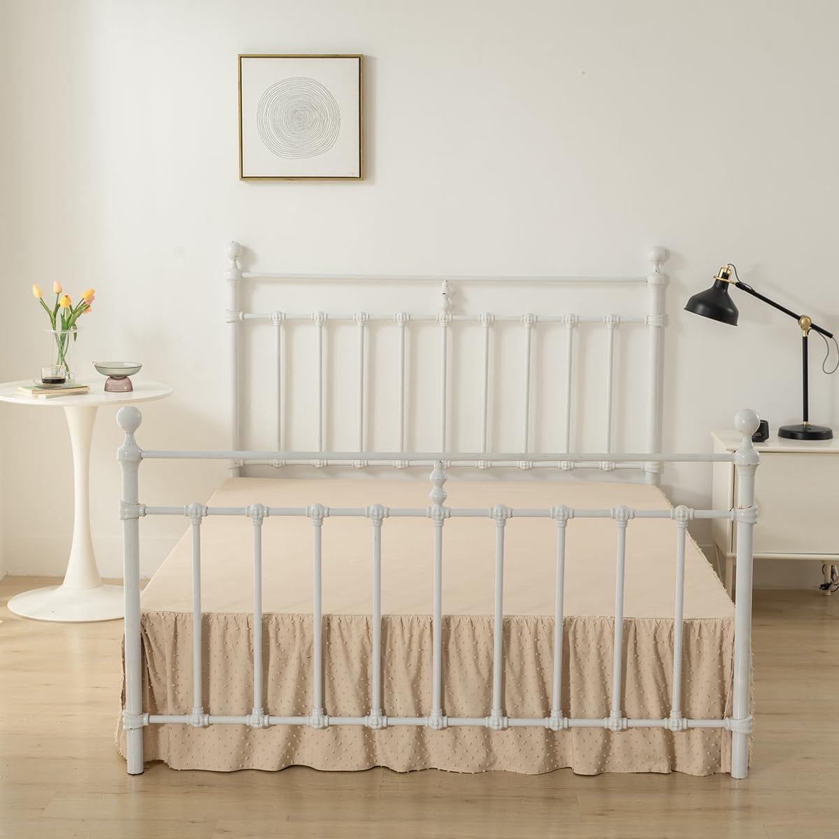Tufted Dot Bed Skirt King Size,Ruffled Bed Skirt with Split Corners, King Bed Skirt 14 Inch Drop, Boho King Size Bed Skirt Camel for Ruffled Bed Skirt with Split Corners, Bed Skirt King Size