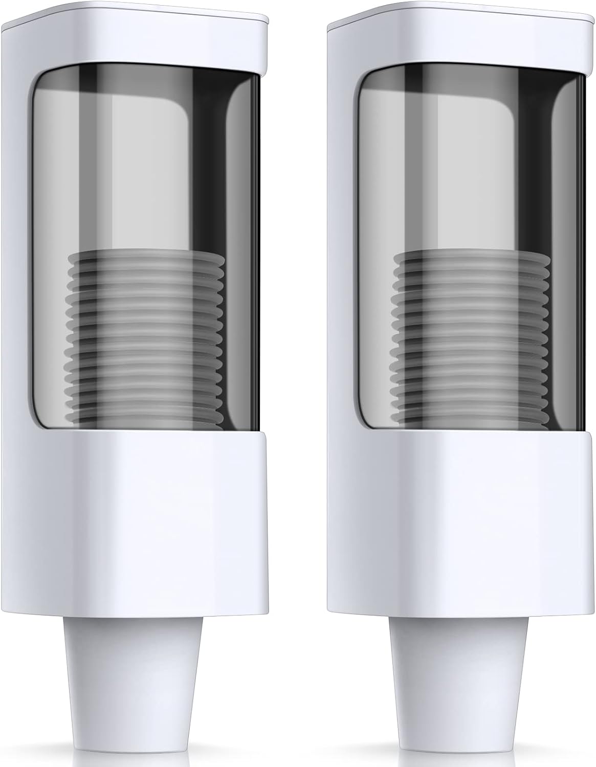 Chengu 2 Pieces Bathroom Cup Dispenser, Wall Mounted Pull Type Water Cup Holder Fits 3-5 oz Small Adhesive Dispenser with Paste Plate for Home, Bathroom, Office Hospital(White)