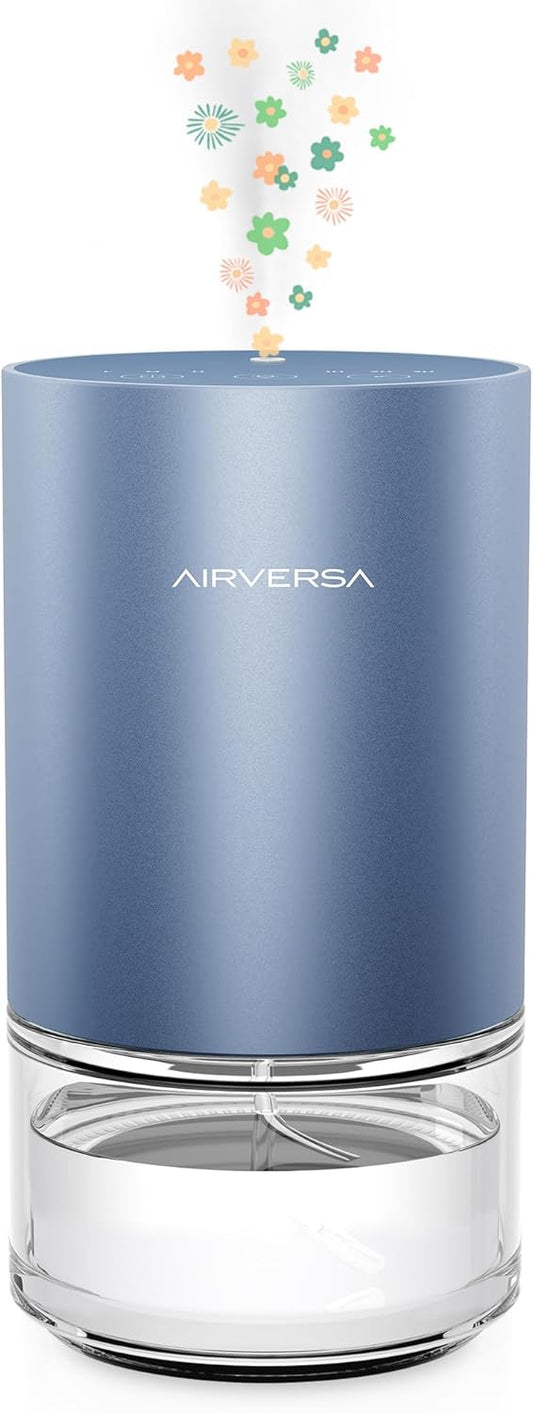 Airversa Essential Oil Diffuser Waterless Aromatherapy Diffusers for Home Large Room, Bedroom, Car, Office, Desk, Battery Operated, Small Diffuser for Pure Scent, 100mL Capacity, AN9 (Ice Blue)