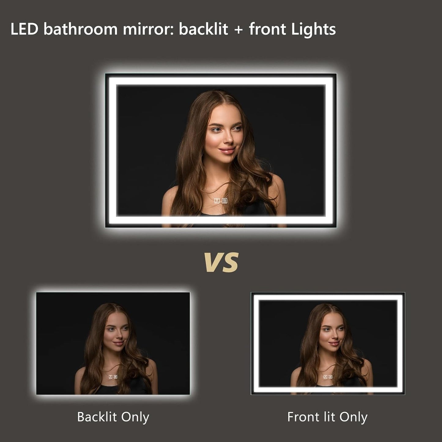 APRILSOUL 48x30 Inch LED Bathroom Mirror with Front and Backlit, Makeup Mirror with 3 Color Lights, Memory Function, Anti-Fog and Dimmable Light (Horizontal)