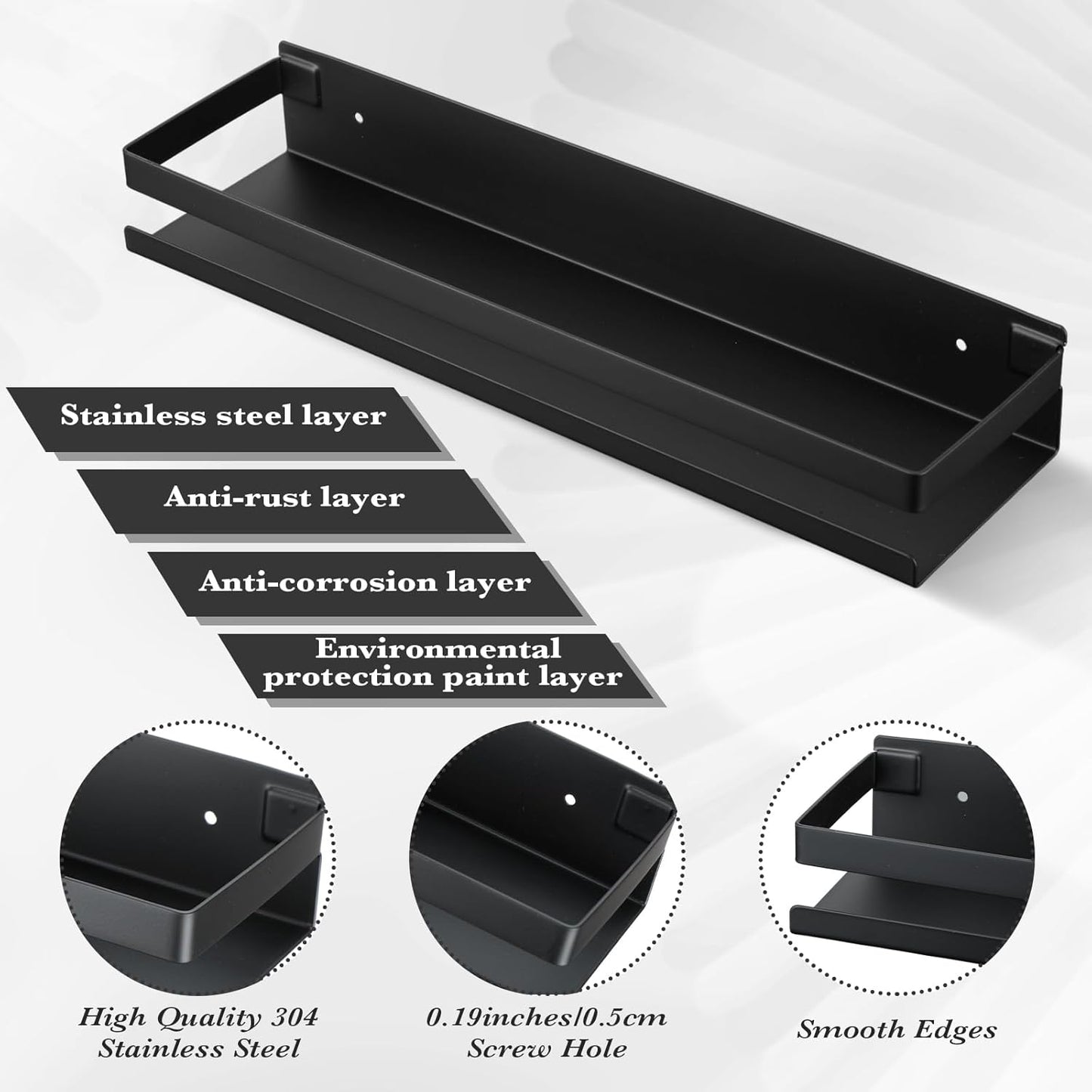 Lallisa 2 Pieces Stainless Steel Shelf Bathroom Shower Floating Shelves Wall Mounted Shower Caddy Basket Shelf Storage Organizer Shelves for Bathroom, Kitchen, Living Room (Black,11.81 Inch/ 30 cm)