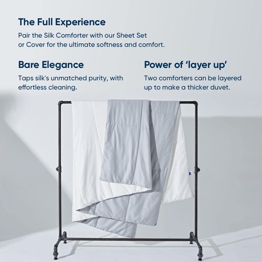 Vesta Heavyweight Silk Comforter, Overfilled Duvet Insert for Cold Sleepers & Winter, 100% Silk Fill with 100% Cotton Shell, Moisture-Wicking, Queen Size (Grey, Silk Weight: 4.2lbs)