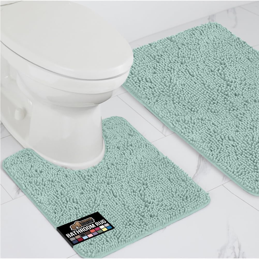 GORILLA GRIP Bathroom Rug Sets, Soft Chenille 2 Piece Area Rugs Set, Toilet Base Mat and 30x20 Carpet, Absorbent Microfiber Washable Mats Dry Quickly, Home Décor and Bath Room Accessories, Seablue