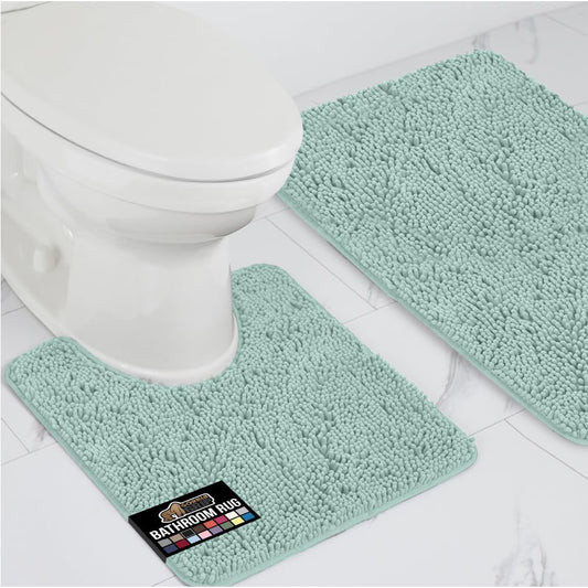 GORILLA GRIP Bathroom Rug Sets, Soft Chenille 2 Piece Area Rugs Set, Toilet Base Mat and 30x20 Carpet, Absorbent Microfiber Washable Mats Dry Quickly, Home Décor and Bath Room Accessories, Seablue