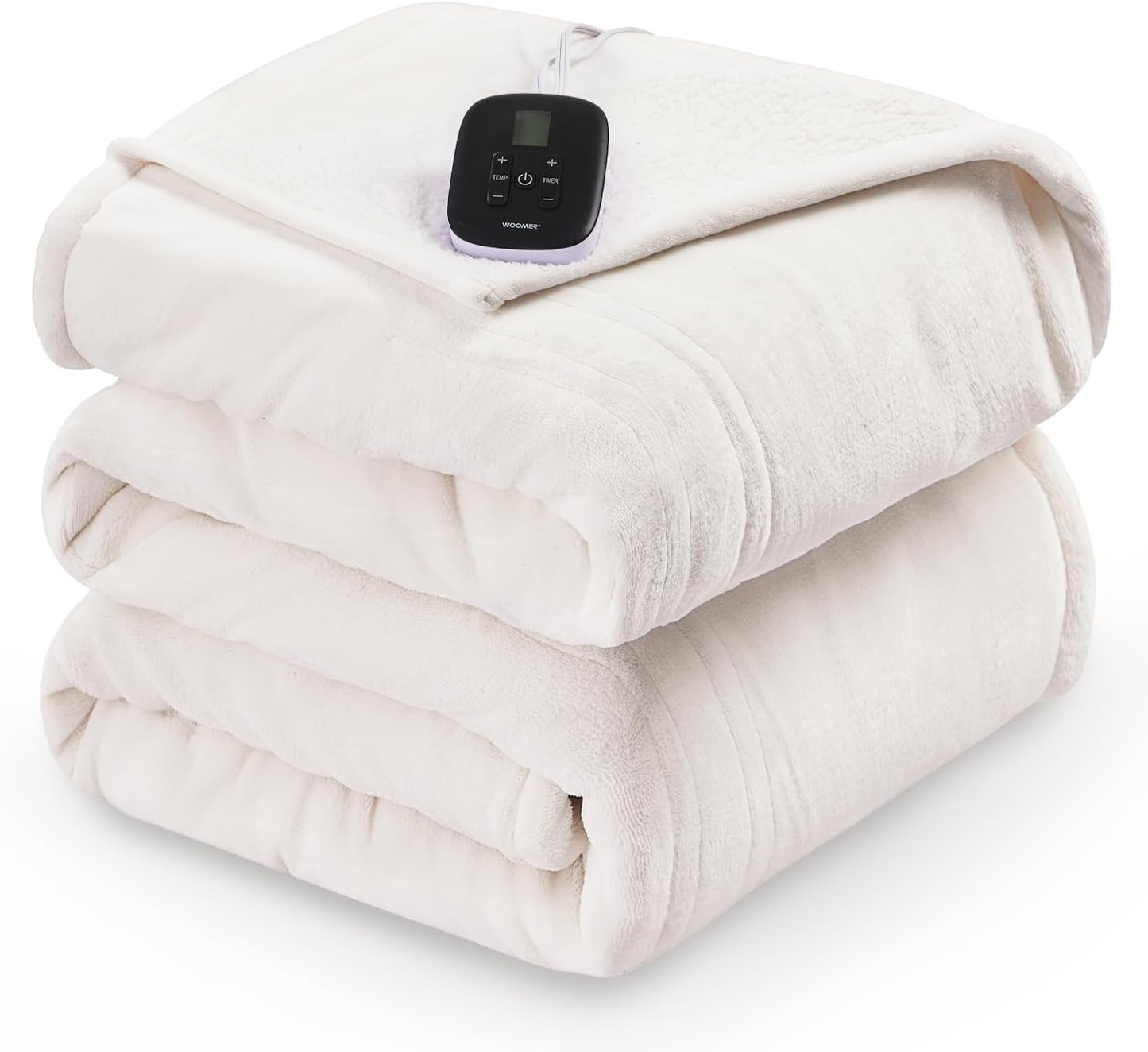 WOOMER Electric Blanket Twin Size,Durable Flannel and Soft Sherpa,Dual Control,62”×84” Heated Throw Blanket, 10 Heat Levels&0.5-12h auto-Off,Energy Efficient,ETL Certified