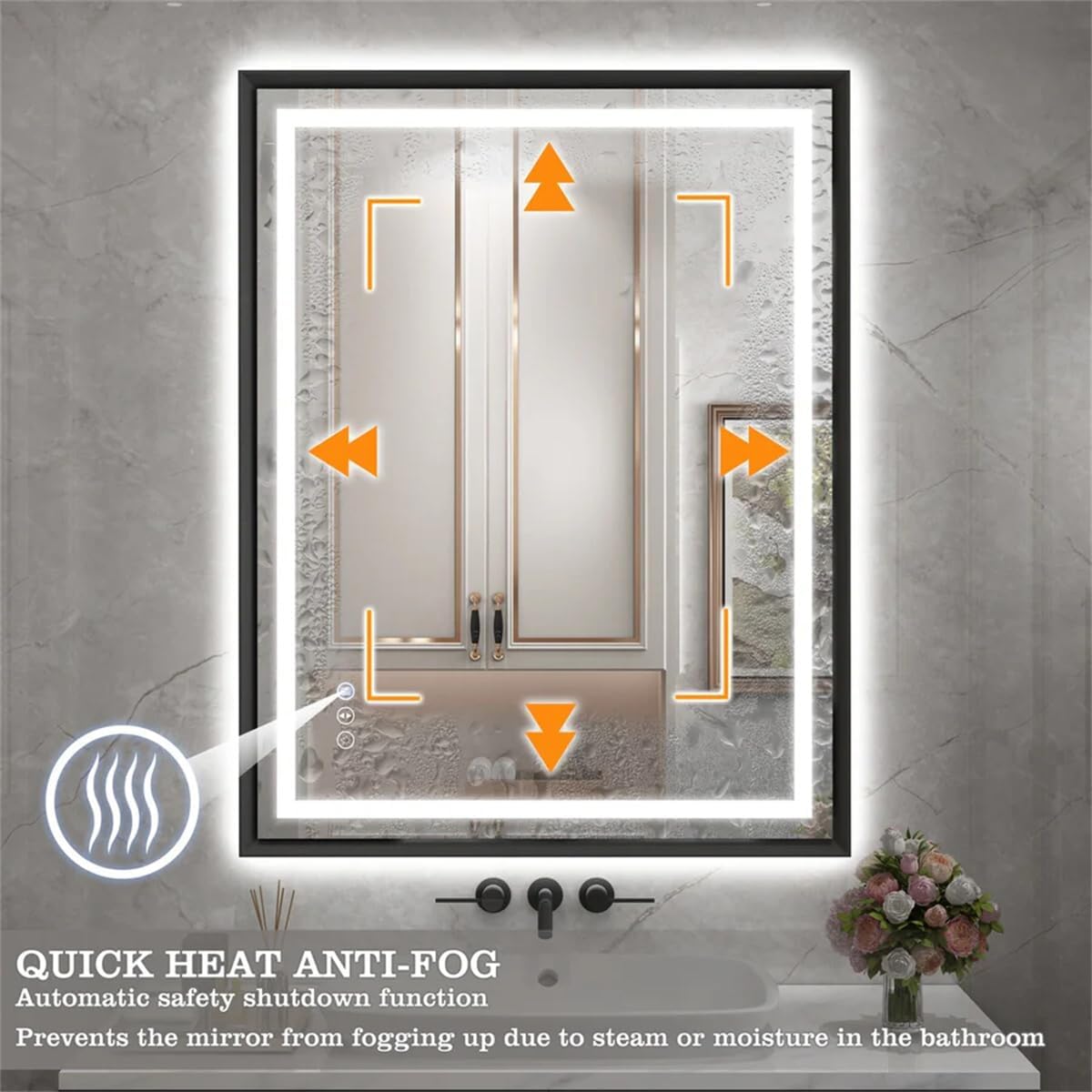 28"x 36" LED Bathroom Mirror with Black Frame, Stepless Dimmable, Anti-Fog, Shatter-Proof, Memory, 3 Colors, LED Vanity Mirror