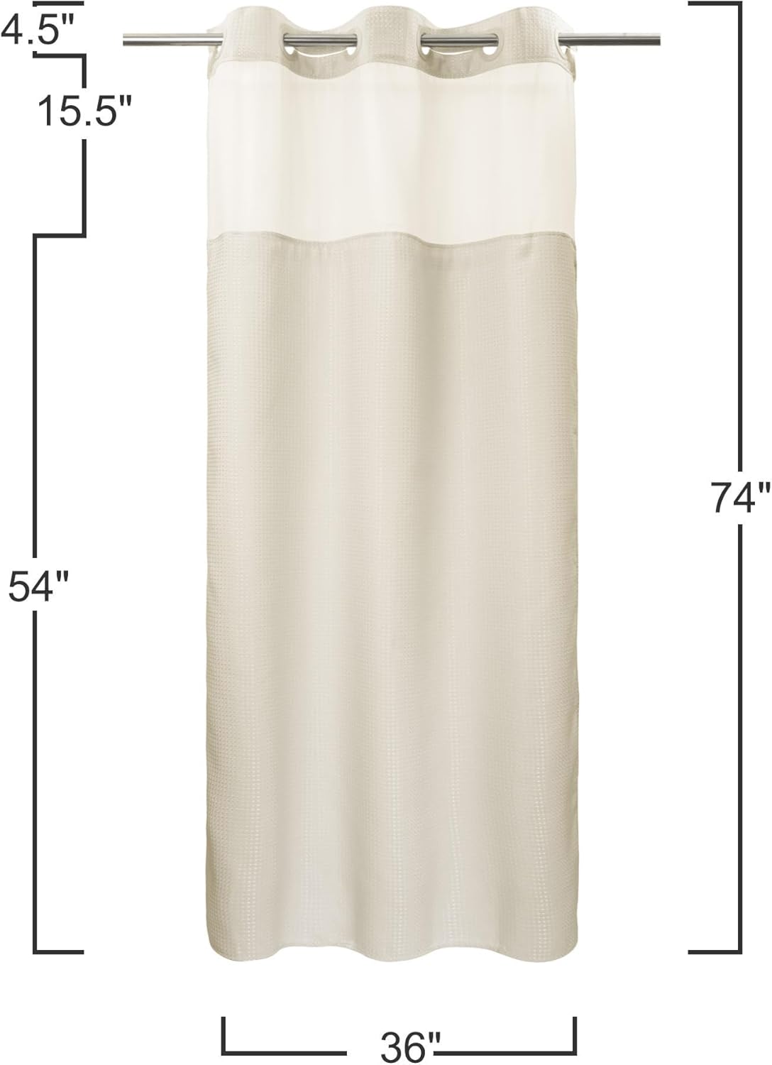 River Dream Stall Heavyweight No Hooks Required Dotted Waffle Weave Shower Curtain with Snap in Liner - 36W x 74H,Hotel Grade,Spa Like Bath Curtain,Graphite Cream