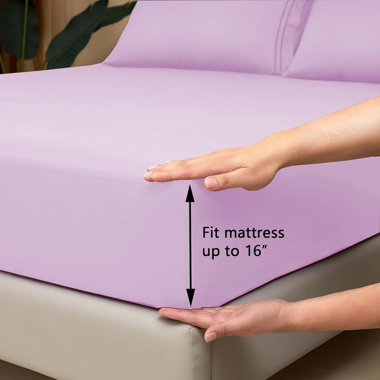 Mejoroom Queen Size Sheet Set - Hotel Luxury 1800 Bedding Sheets & Pillowcases - Deep Pocket Fitted Sheet, Soft, Breathable, Wrinkle & Fade Resistant - 4 Piece (Queen, Lavender)