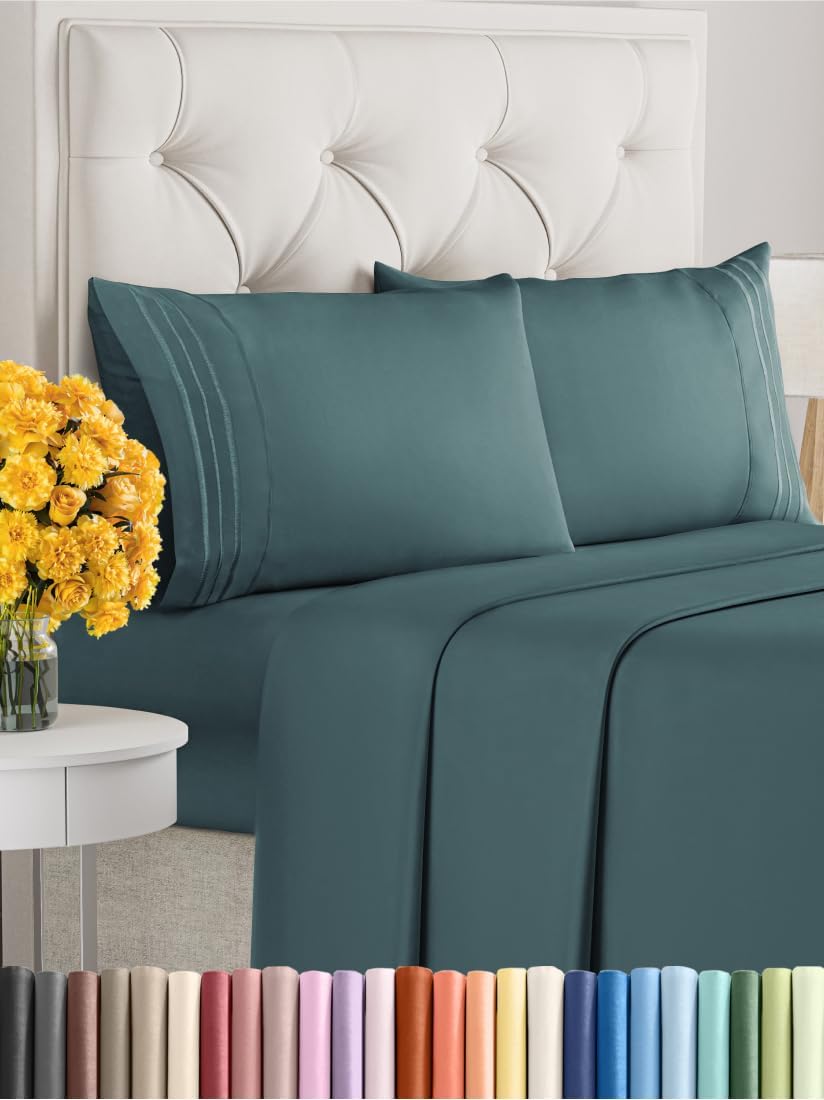 King Size 4 Piece Sheet Set - Extra Soft, Breathable & Cooling Sheets - Hotel Luxury Durable Bed Sheets for Women & Men - Deep Pockets, Easy-Fit & Wrinkle-Free Sheets - Deep Teal Oeko-Tex Bed Sheets