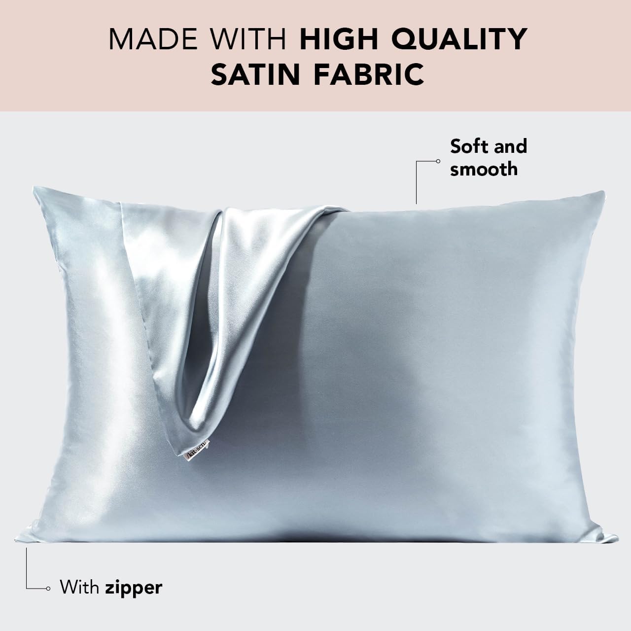 Kitsch Satin Pillowcase with Zipper for Hair & Skin, Softer Than Silk Pillow Cases Queen, Wrinkle-Free, Smooth and Cooling Satin Pillow Covers, Standard Size 19"x26", Haze Blue