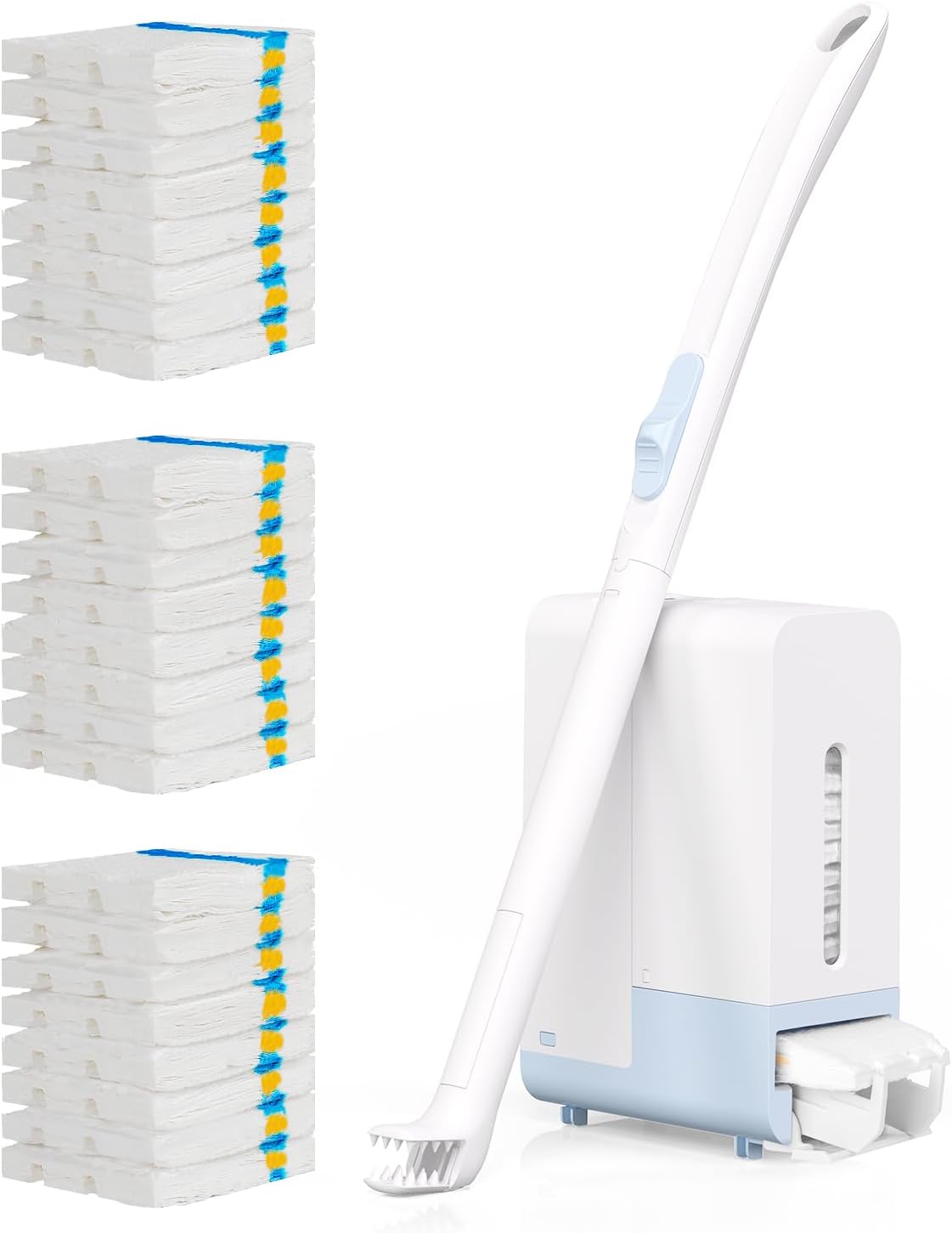 AIR U+ Disposable Toilet Brush Wand for Scrubbing Bubbles Flushable Refills, Wall Mount Toilet Cleaning System with 24 Count Refills + 1 Toilet Wand + 1 Automatic Visual Caddy