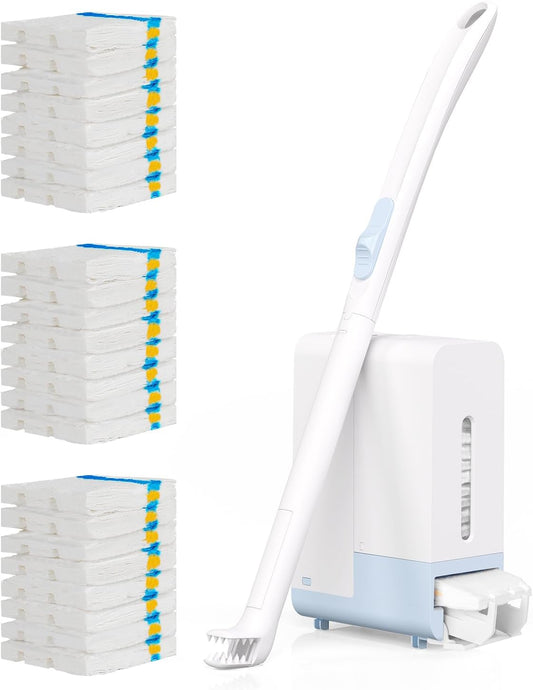 AIR U+ Disposable Toilet Brush Wand for Scrubbing Bubbles Flushable Refills, Wall Mount Toilet Cleaning System with 24 Count Refills + 1 Toilet Wand + 1 Automatic Visual Caddy