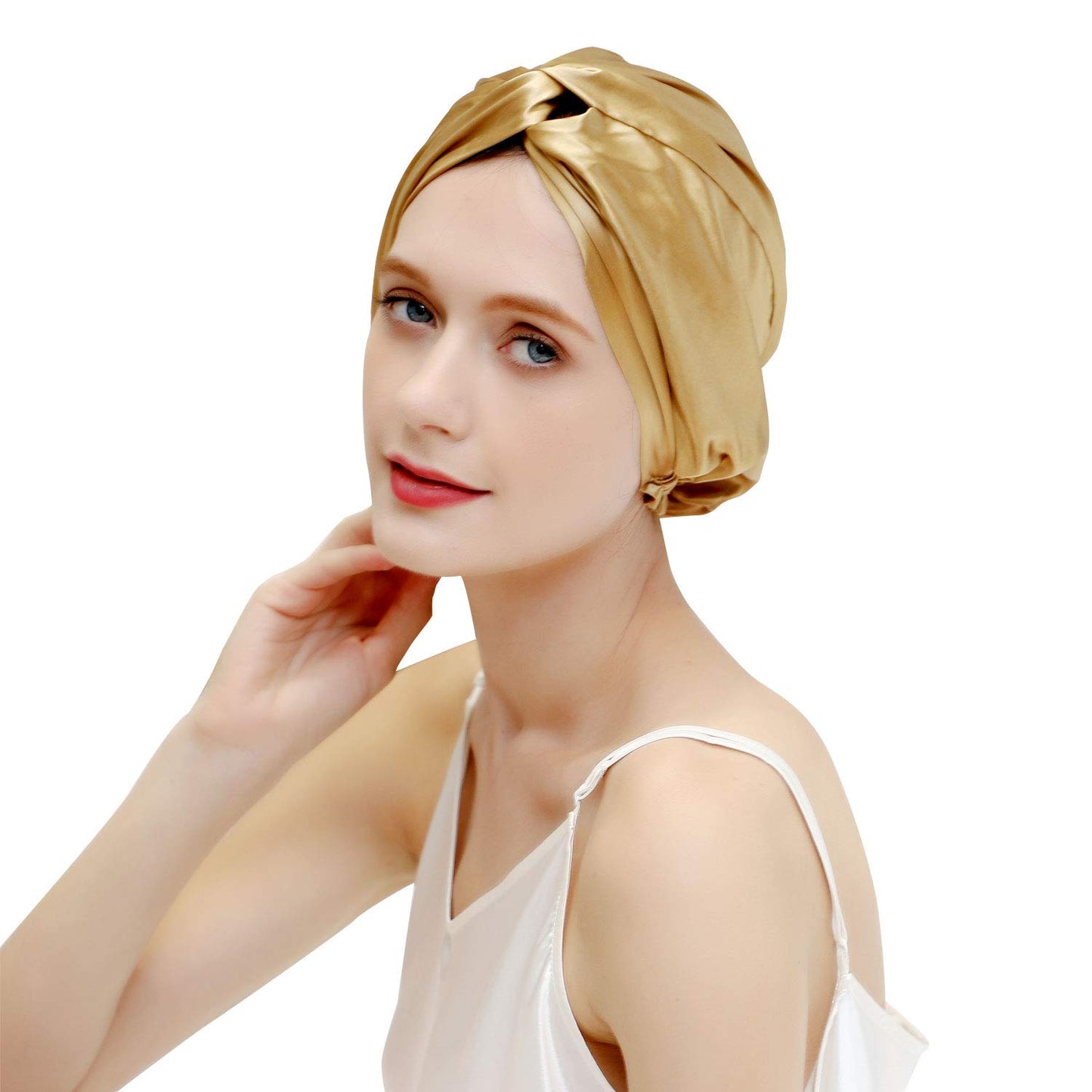 ZIMASILK 22 Momme 100% Mulberry Silk Bonnet for Sleeping & Women Hair Care, Highest Grade 6A Silk Hair wrap for Sleeping with Premium Elastic Stay On Head (1Pc, Golden)