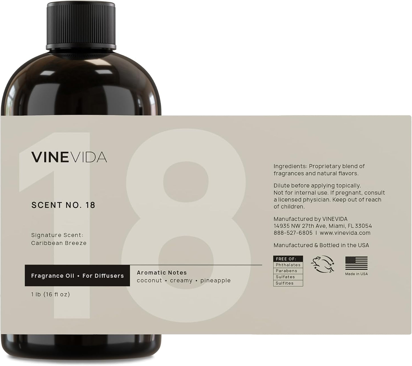VINEVIDA Caribbean Breeze Fragrance Oil for Cold Air Diffusers - (16 Fl Oz) - Essential Oils for Diffuser Oil Refill & Air Freshener Room Spray