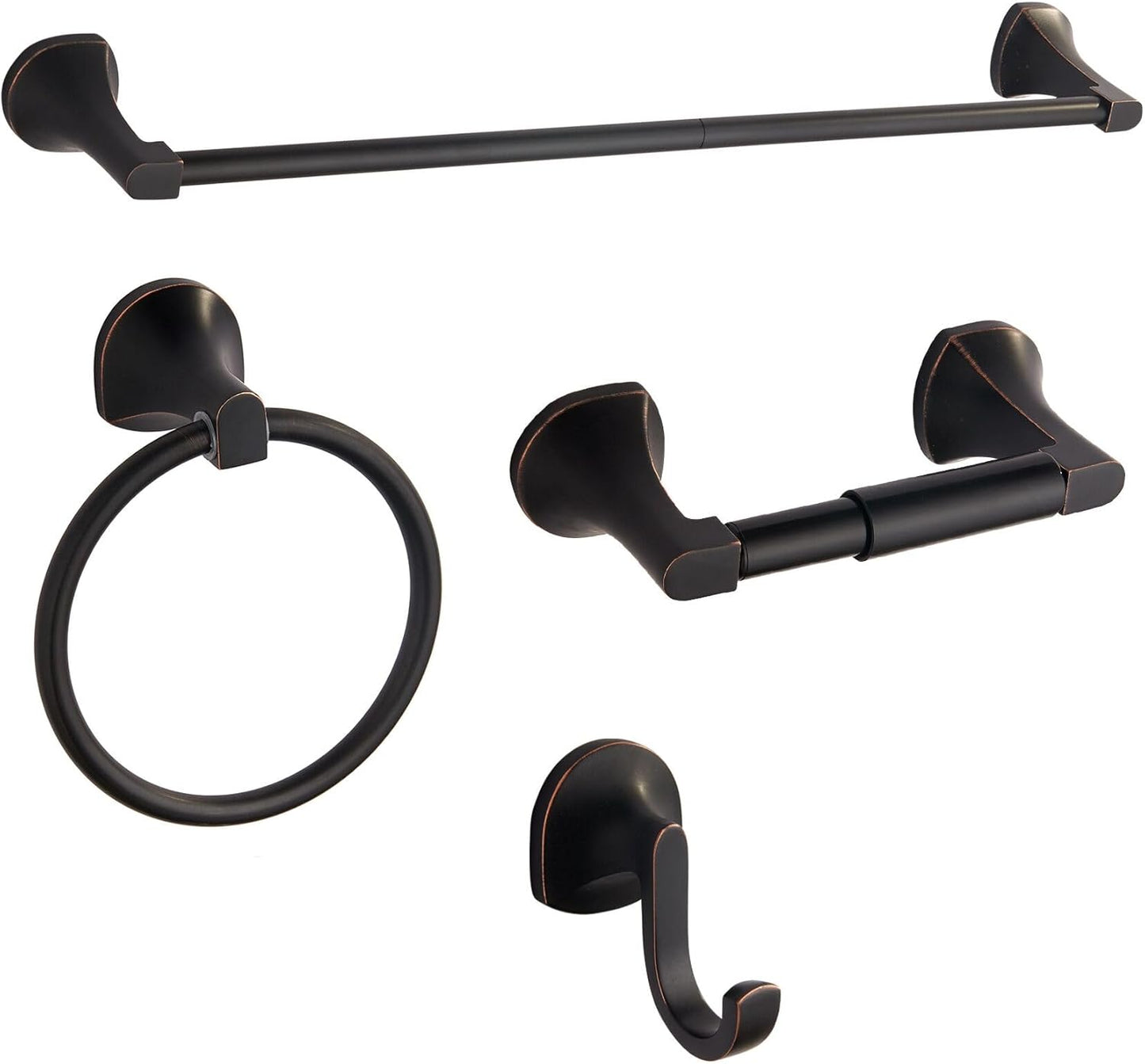 BGL 4 Piece ORB Bathroom Hardware Set - Wall Mounted Bathroom Accessories Set with Towel Bar, Towel Ring, Toilet Paper Holder, Robe Hook - Rustproof Bathroom Towel Bar Set
