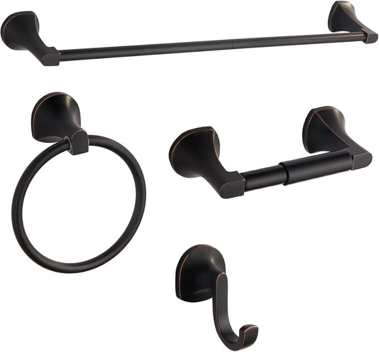 BGL 4 Piece ORB Bathroom Hardware Set - Wall Mounted Bathroom Accessories Set with Towel Bar, Towel Ring, Toilet Paper Holder, Robe Hook - Rustproof Bathroom Towel Bar Set