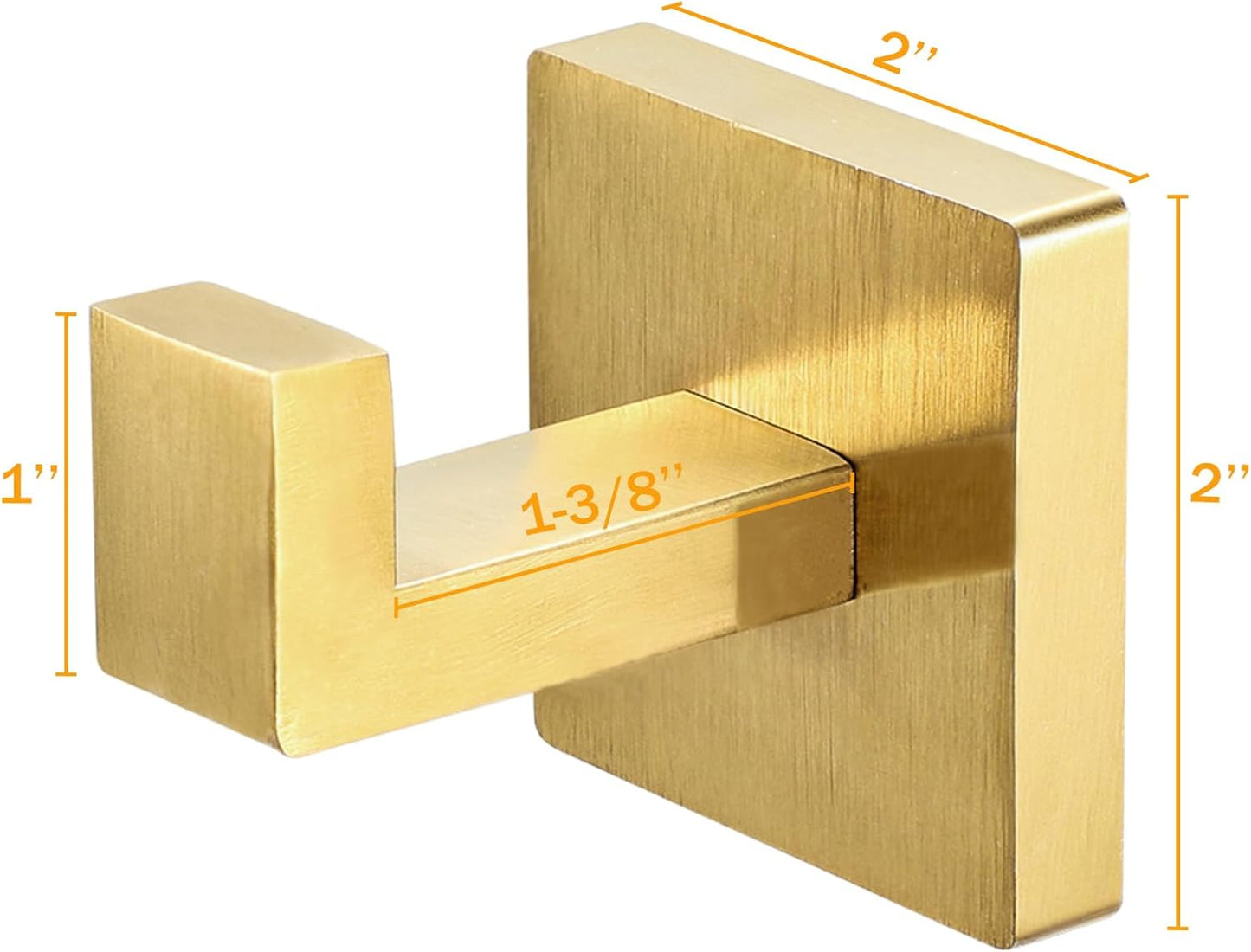 IBosins 2-Pack Towel Hooks Hand Towel Holder for Bathroom Wall Livingroom Bedroom Kitchen Closet Heavy Duty Stainless Steel Hook Hanger for Robe, Bath Towel, Coat (Square Brushed Gold)