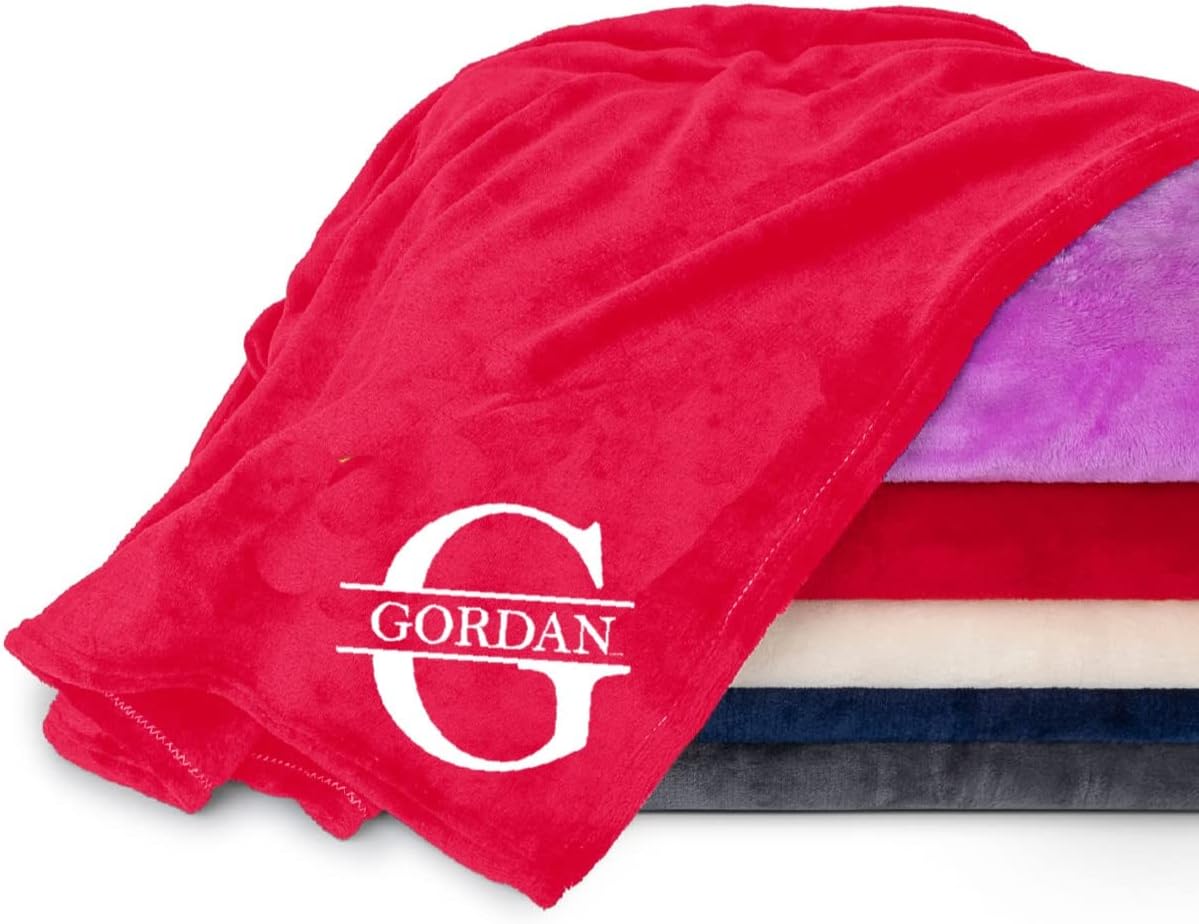 Personalized Passion Blankets with Custom Name & Initial Monogram - Super Soft and Cozy Fleece - Unisex Custom Blanket for Him and Her - 80x60 Inches - Red