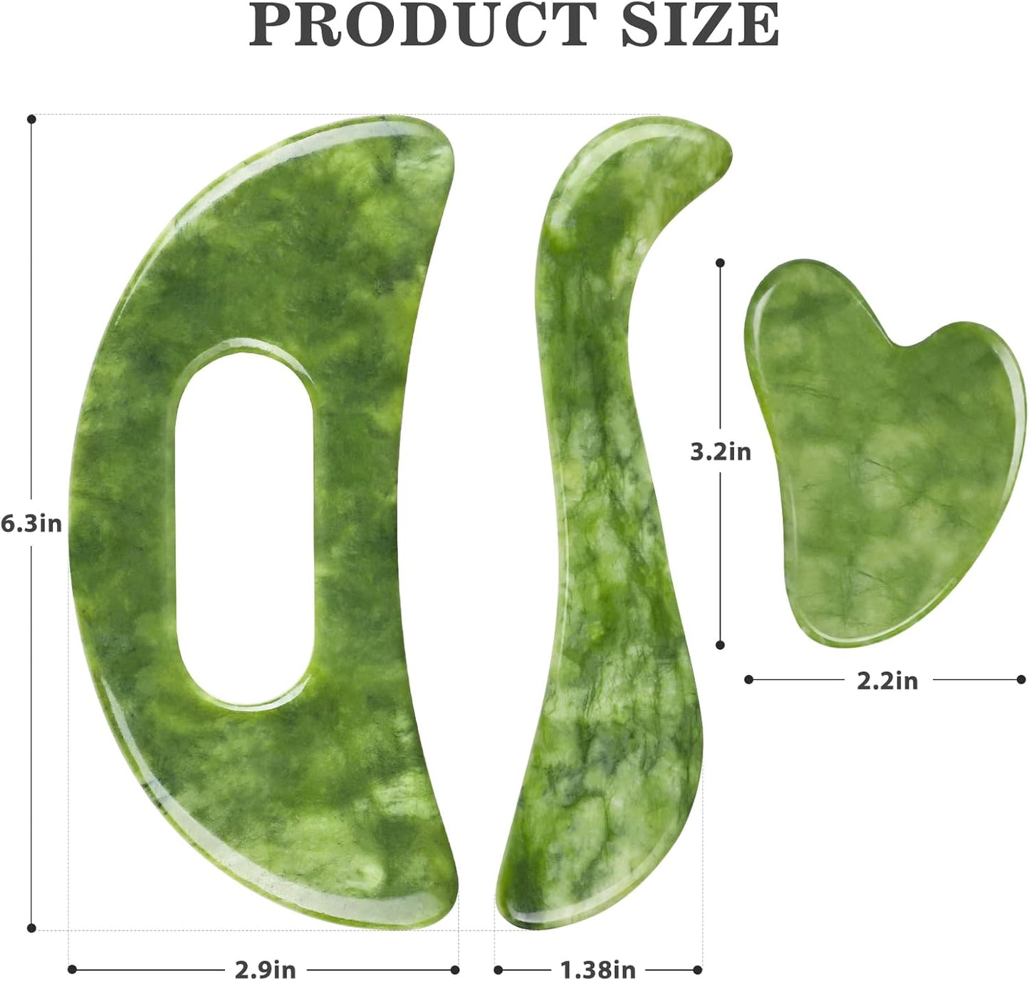 3 in 1 Jade Stone Gua Sha Massage Tool, Large Guasha Muscle Scraper Tools Set with Handle Muscle Scraping Massage Tools Anti Cellulite Spa Acupuncture Tools for Back Neck Leg Lymphatic Drainage