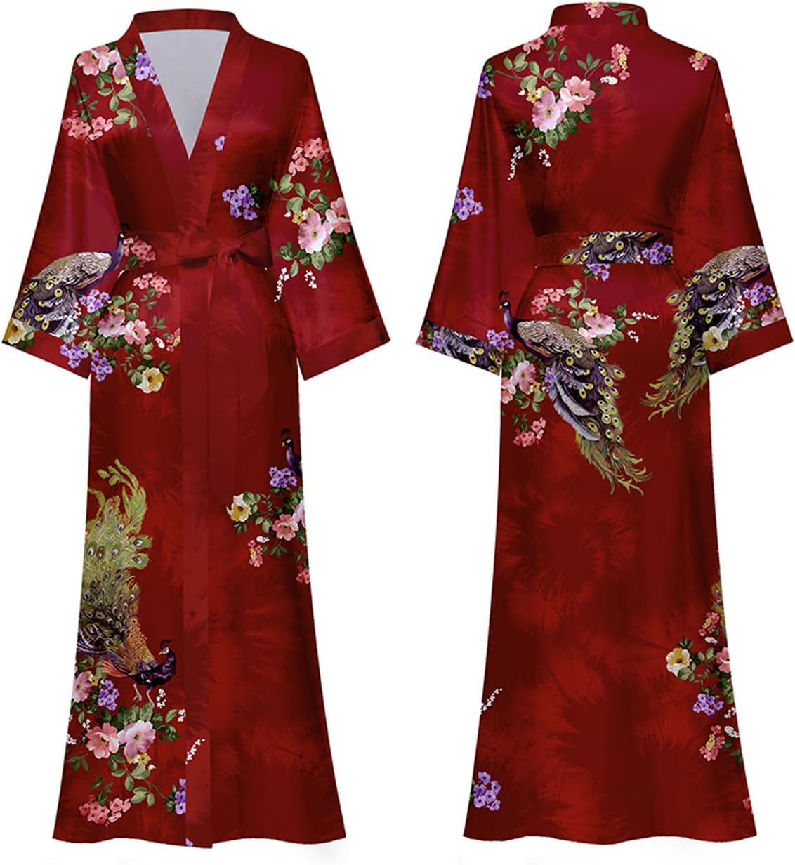 Silk Satin Robe for Women Long Japanese Kimono Robe Lightweight Soft Bathrobe Floral Luxury Dressing Gown