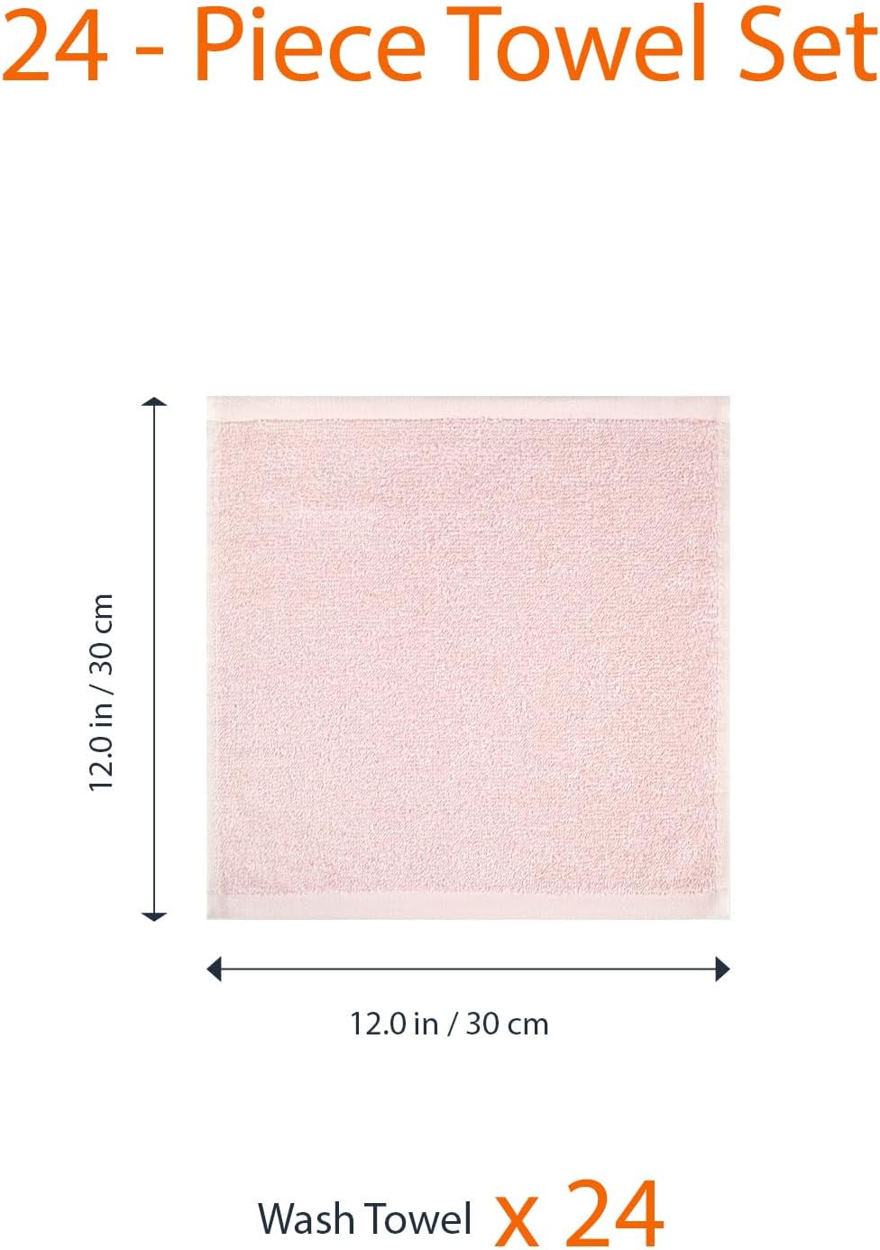 Amazon Basics face Towels for bathroom, 100% Cotton Extra Absorbent washcloth , Fast Drying - salon towel - 24 Pack Petal Pink (12 x 12 inches)