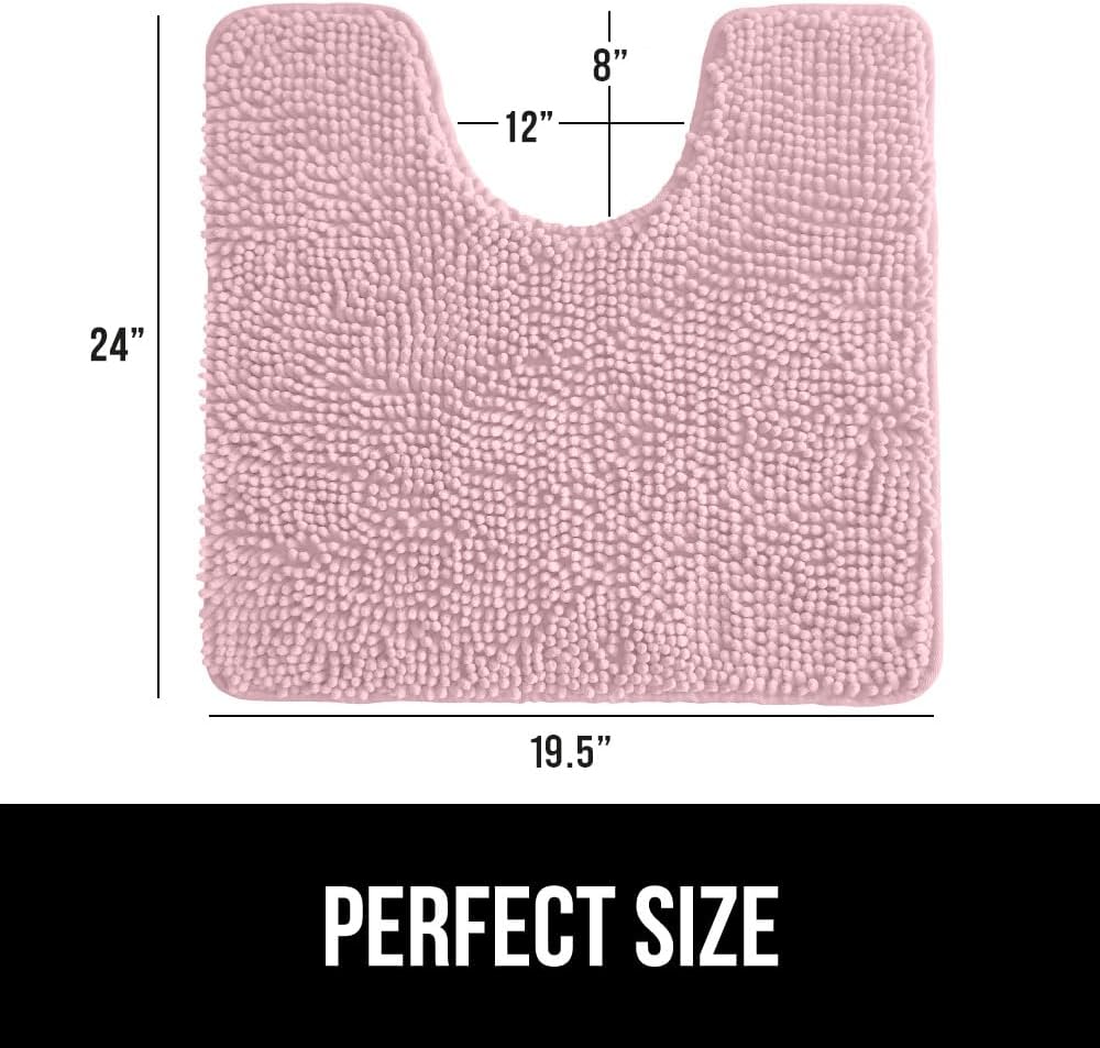 GORILLA GRIP Plush Absorbent Shaggy Chenille Bath Rug Mat for Oval Toilet Base with Rubber Backing, Machine Washable Rugs, Soft Microfiber Contour Mats for Toilets, Bathroom Decor, Lt Pink