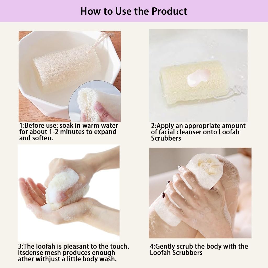 Natural Loofah Exfoliating Body Scrubber,Bath Shower Loofah Sponge for Women and Men,Made with Biodegradable Shower luffa Sponge,for Body That Gets You Clean(3 PC)