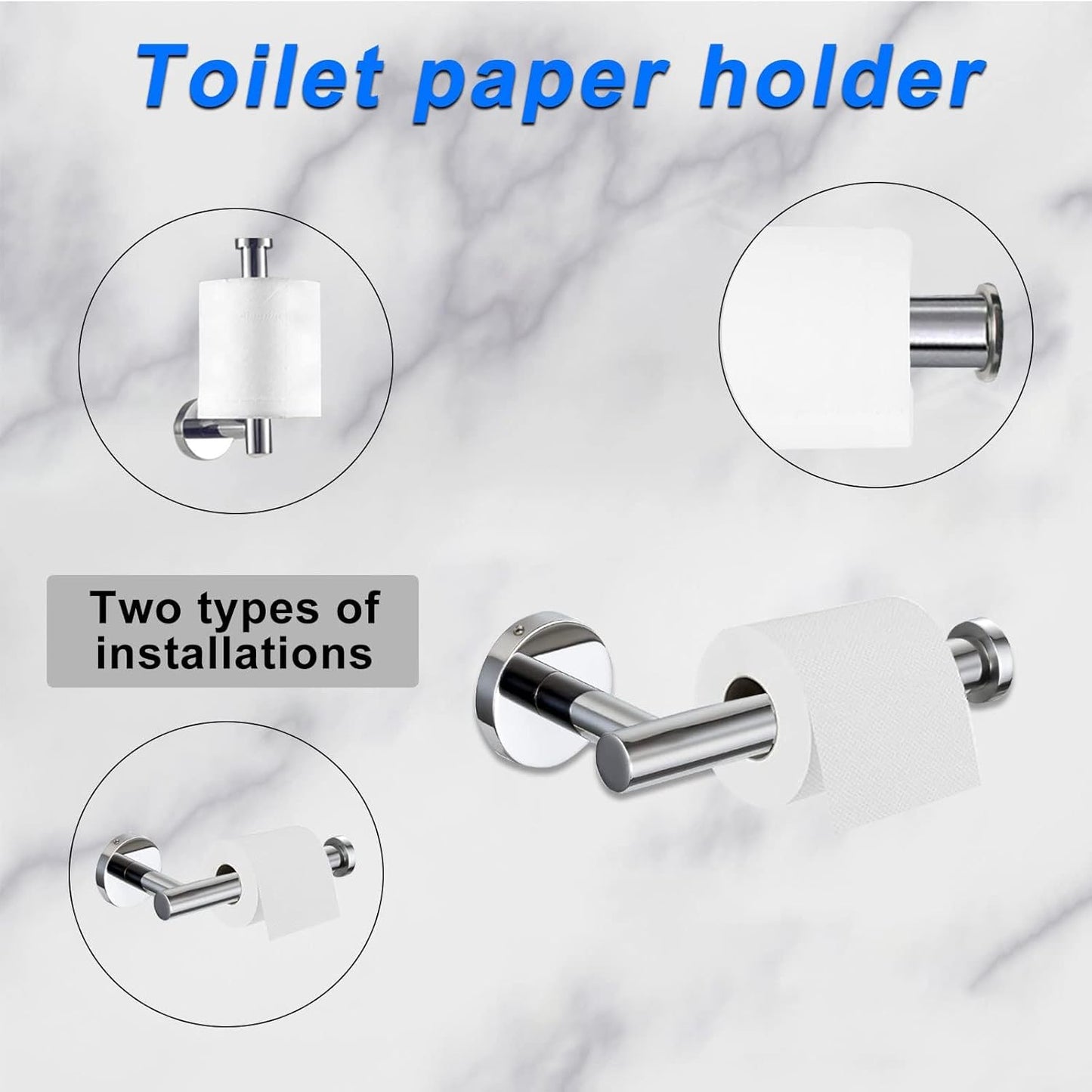 Cilee 10 Piece Chrome Bathroom Accessories Set, 24inch Polished Chrome Towel Bar Ring+Toilet Paper Holder+ Robe Towel Hook SUS304 Stainless Steel Bathroon Hardware Set