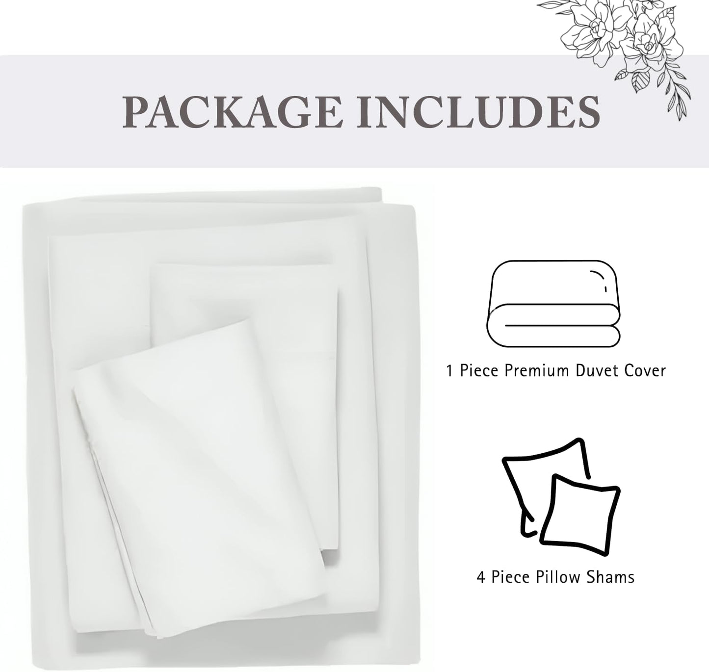 1000 Thread Count King Duvet Cover 100% Egyptian Cotton Soft 5 PC Comforter Cover & 2 Pillow Shams - All Season Breathable Zipper Closure & Corner Ties (Cal King/King, White)