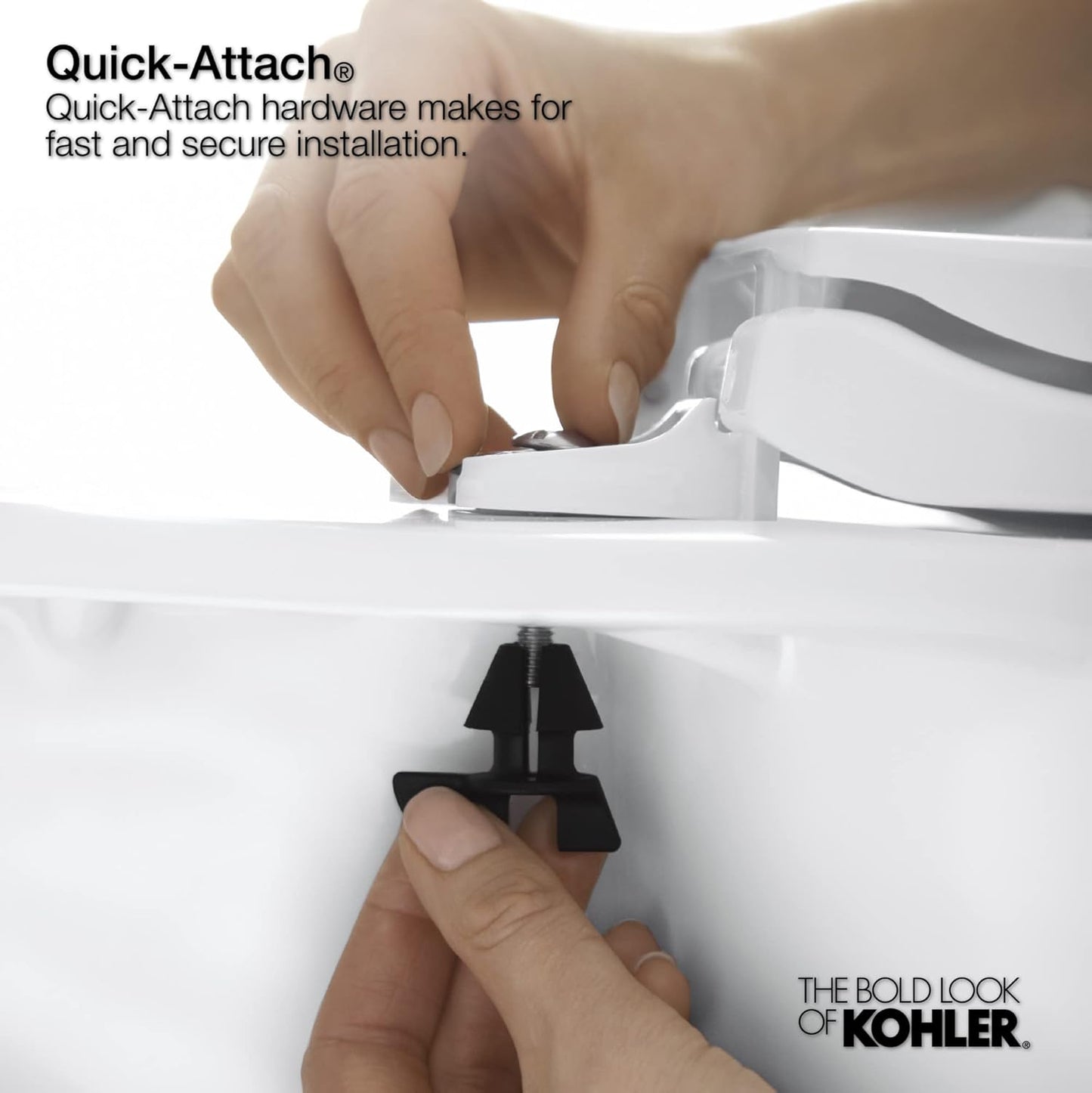 KOHLER K-4639-47 Cachet Round, Grip-Tight Bumpers, Quiet-Close, Quick-Attach Hardware, No Slam Toilet Seat, Almond