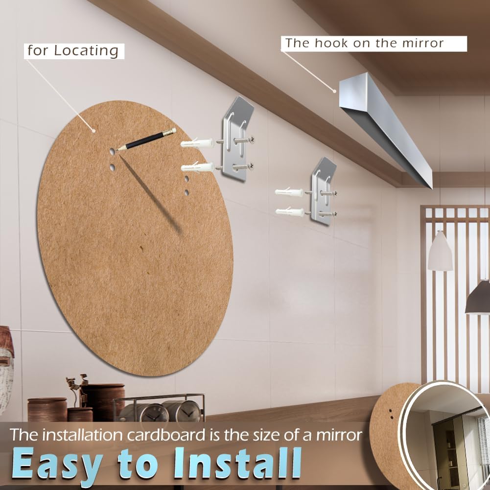 KWW 32 Inch Large Modern LED Round Bathroom Vanity Mirror, Color Temperature Adjustable, Anti-Fog Dimmable Lights, Easy to Install, Wall Mounted Makeup Mirror with Smart Touch Button
