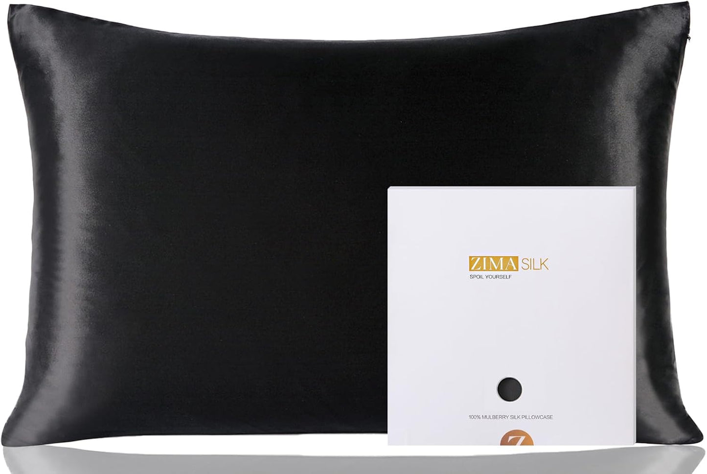 ZIMASILK 100% Pure Mulberry Silk Pillowcase for Hair and Skin Health,Soft and Smooth,Both Sides Premium Grade 6A Silk,600 Thread Count,with Hidden Zipper,1pc(Standard 20''x26'',Black)