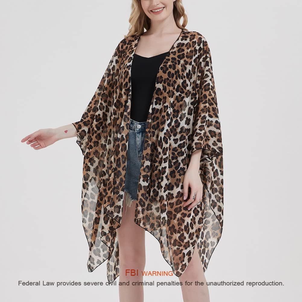 Women's Bohemian Floral Chiffon Beach Cover up Swimsuit Kimono Summer Swimwear Cardigans