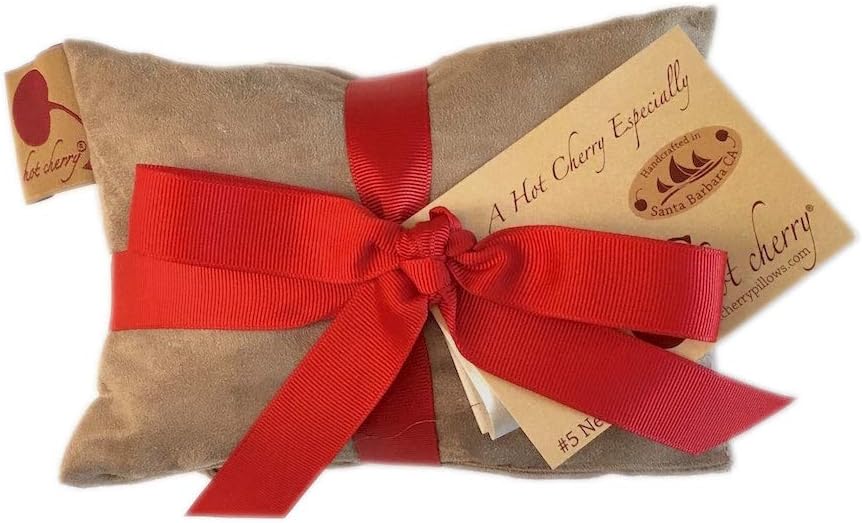 Neck Wrap Tan Ultra Suede Cherry Pit-Stone Pillow, Microwavable Hot/Cold Compress, Sustainable Moist Heat Pack, Shoulder Pain Relief, Washable, Spa