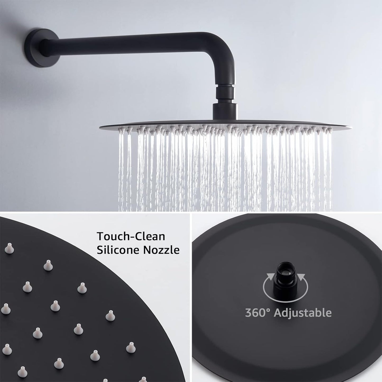 Iriber Matte black Shower System Wall Mounted Shower Faucet Mixer Set with 12 Inches Rain Shower head and Handheld, Bathroom Shower Trim Kit Contain Pressure Balance Valve