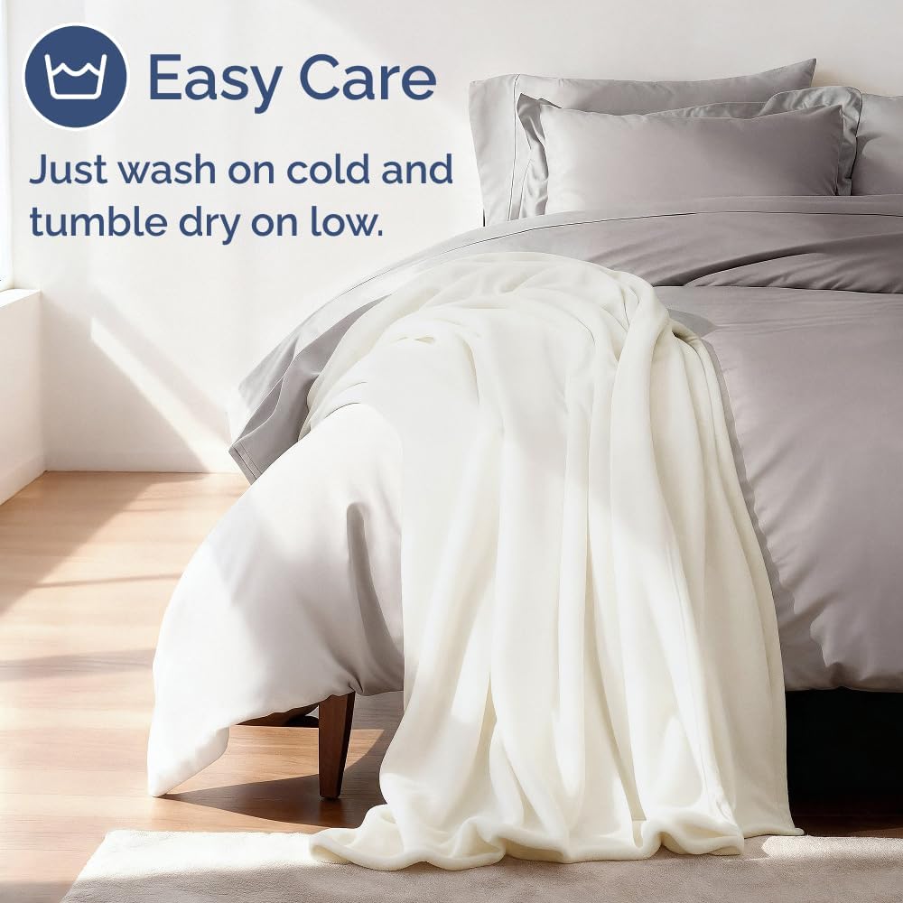 Ultra Soft Fleece Blanket Twin Size - Flannel Fleece Luxury Twin Blanket - Lightweight for Couch Bed Chair - Thick, Warm and Breathable - All Season Cozy Fuzzy, Anti-Static Microplush Bedding, Ivory