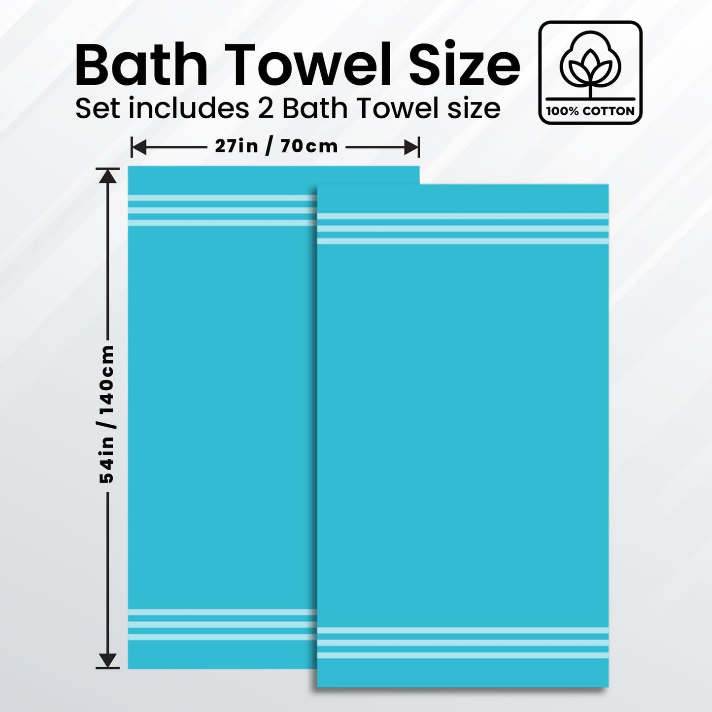 Infinitee Xclusives 100% Cotton Luxury Bath Towels Set of 2 (27x54 Inches) (Serene Teal, Bath Towels - Pack 2)