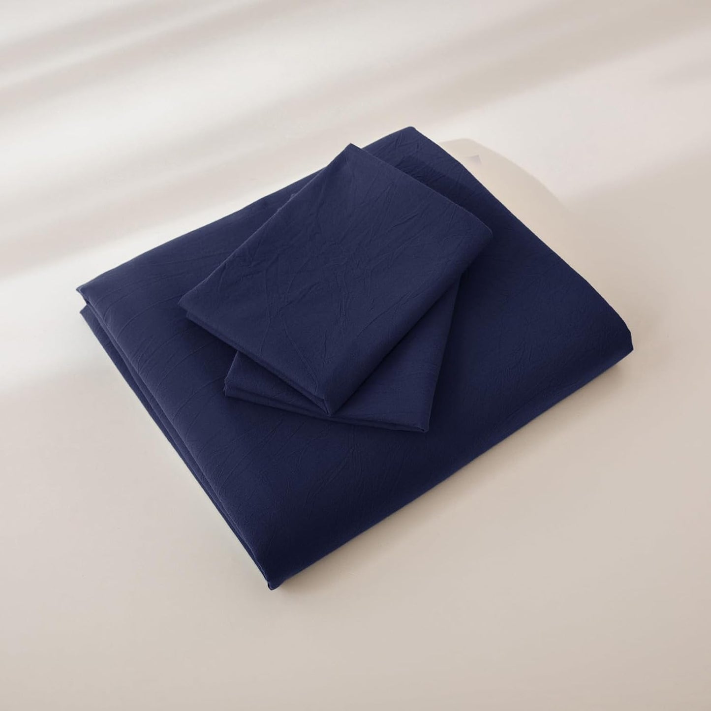 JIYUAN 100% Washed Cotton Duvet Cover Set 3 Pieces Cal King, 1 Duvet Cover 104x98 Inches(Comforter Not Included) and 2 Pillowcases,Linen Feel Bedding Set Comfy and Breathable,Navy Blue