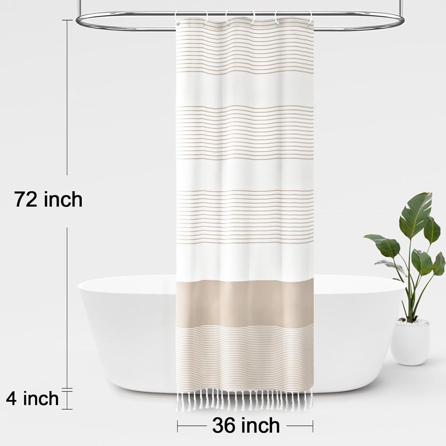 Awellife Boho Beige Shower Curtain for Bathroom Stall Cotton Stripe Tassel Shower Curtain 36 X 72 Inches Natural Texture