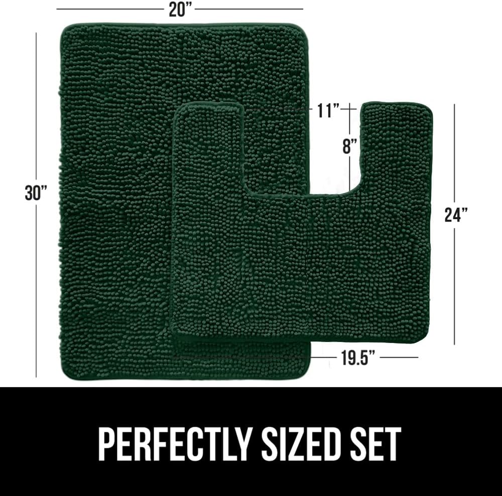 GORILLA GRIP Bathroom Rug Sets, Soft Chenille 2 Piece Area Rugs Set, Toilet Base Mat and 30x20 Carpet, Absorbent Microfiber Washable Mats Dry Quickly, Home Décor and Bath Room Accessories, Hunter