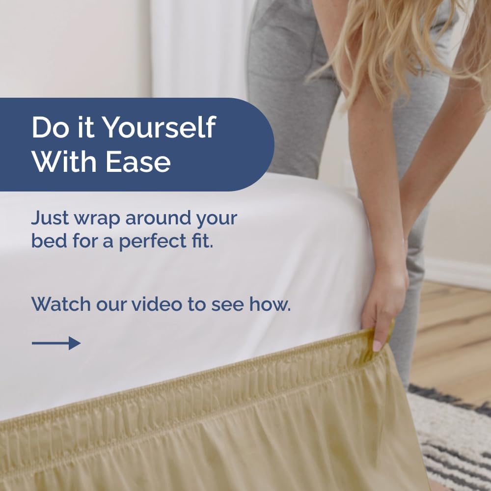 Wrap Around Dust Ruffle Bed Skirt - Beige - Twin/Twin XL Size Beds with 18 Inch Drop - Easy Fit Elastic Strap - Adjustable Pleated Bedskirt w/Brushed Fabric - Wrinkle Free - Women, Men, Kids & Teens