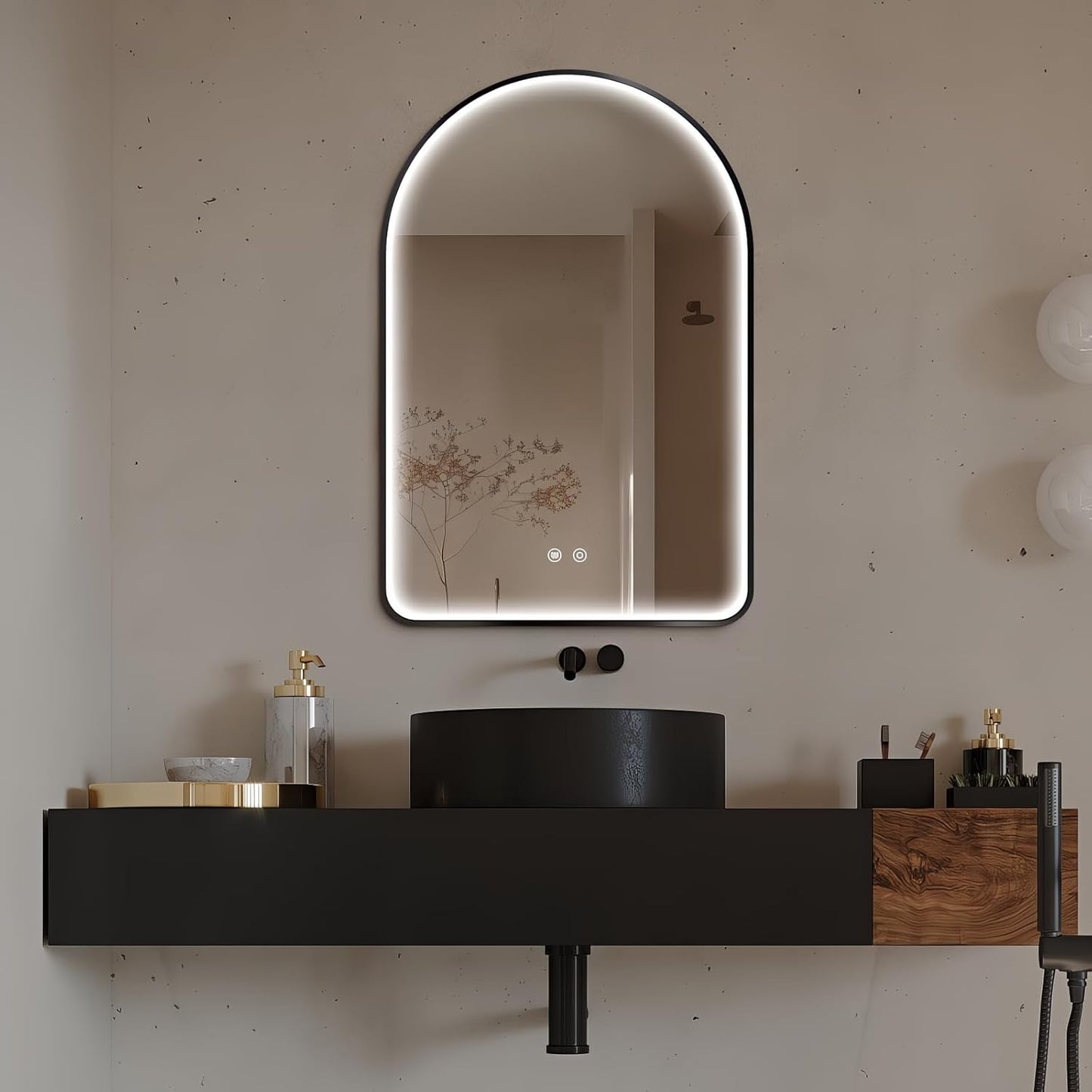 Niccy Arched LED Bathroom Mirror, 30"x20" Black Framed Arch Wall Lighted Mirrors, Arching Frontlit Vanity-Mirror with Memory Function for Bathroom Bedroom, Defogger and 3 Color, Explosion-Proof