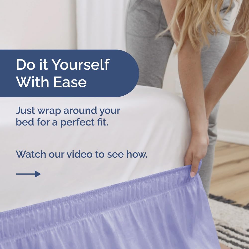 Wrap Around Dust Ruffle Bed Skirt - Lavender - for Queen Size Beds with 15 Inch Drop - Elastic Strap - Adjustable Pleated Bedskirt with Brushed Fabric and Wrinkle Free - for Women, Men, Kids & Teens