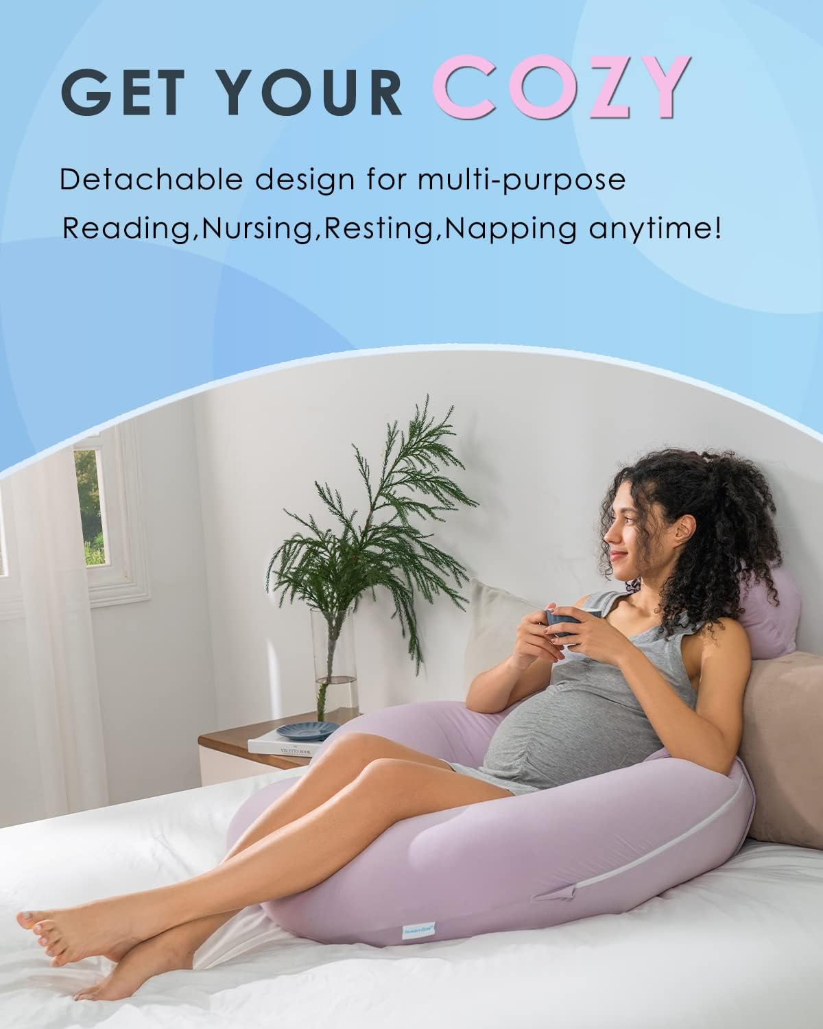 QUEEN ROSE Cooling Pregnancy Pillows,E Shaped Full Body Pillow for Sleeping, with Pregnancy Wedge Pillow for Belly Support, 60 Inch Maternity Pillow for Side Sleeper, Cooling Rayon Cover, Purple
