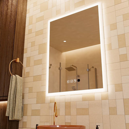 24 x 32 inch LED Bathroom Mirror with Bluetooth Speaker, Induction Switch Light Smart Vanity Mirror Wall Mounted, IP44 Waterproof Anti Fog Vertical & Horizontal